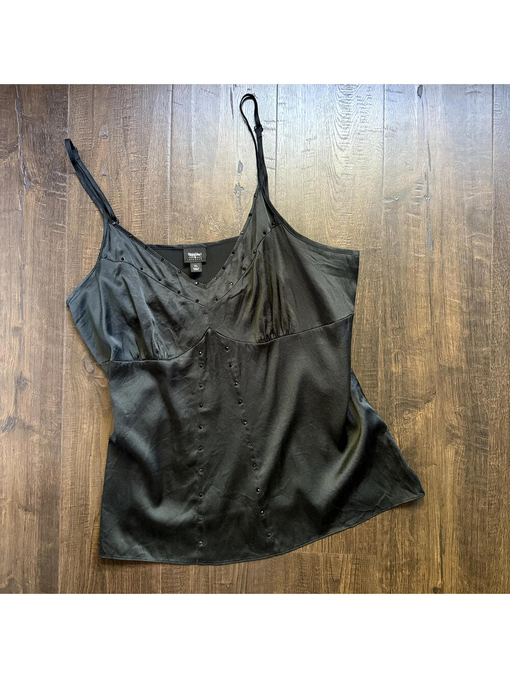 Vintage Y2K Silk Crystal Rhinestone Sleek Top Mossimo XL 90s Clubwear Party Rock